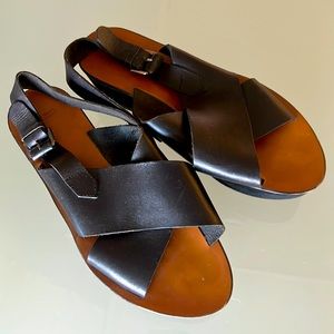 Platform black leather sandals